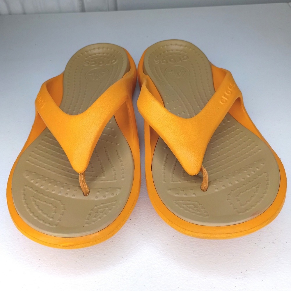 Crocs Thong Sandals Men's Size 12 Orange Flip Flops - Picture 2 of 8